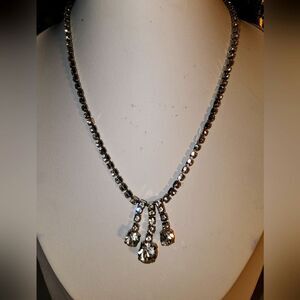 Vintage Elegant Silver Necklace with Crystal Accents EUC